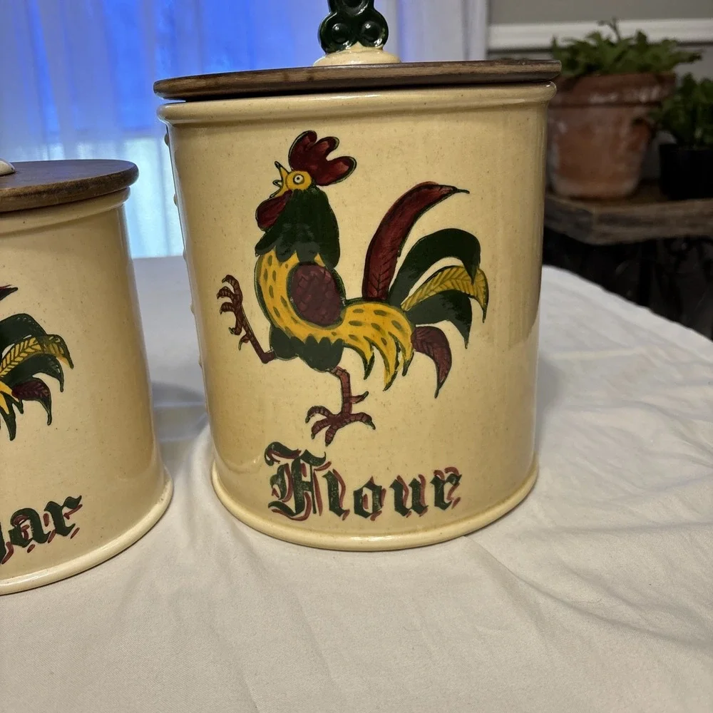 Metlox‎ Pottery Poppy Trail California Provincial Rooster Set/4 Canisters
